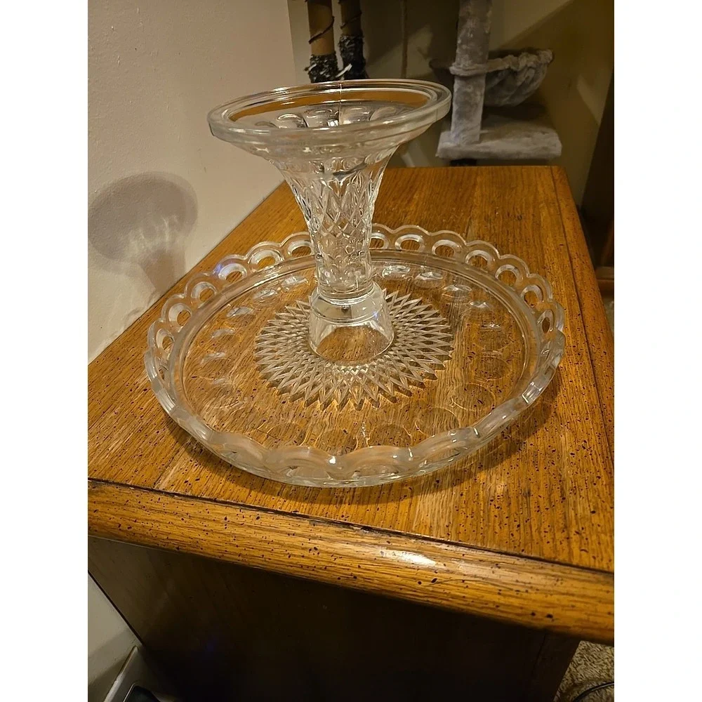 This item is a vintage McKee Plymouth clear pressed‎ glass cake stand